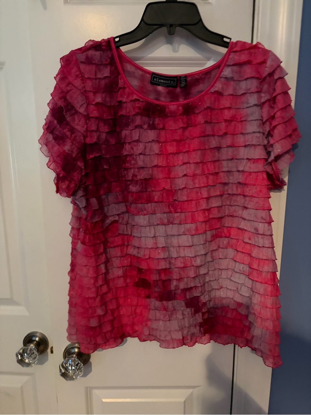 Elementz Fuchsia Layered Ruffle Short-Sleeve Blouse